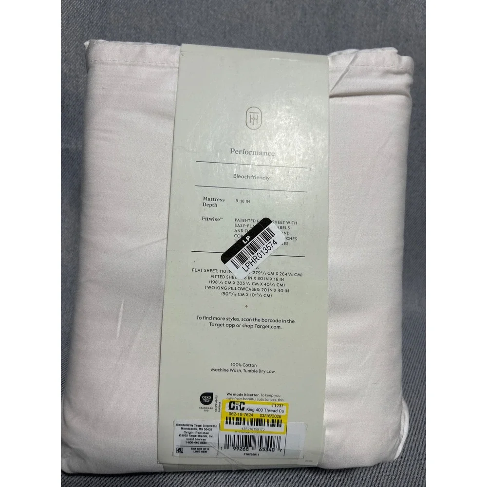 Threshold King Performance Sheet Set 400TC White Red Embroidered Bows 4pc Cotton